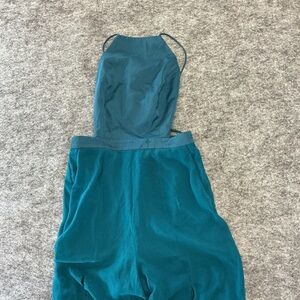 Fame And Partners RTW Core Teal Blue Partially Lined Split Leg Jumpsuit A25